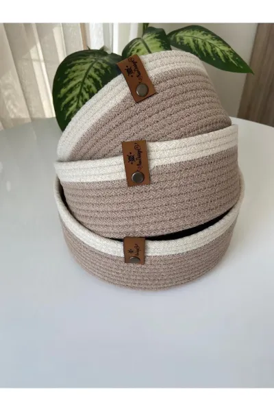 Nev Design Çok Amaçlı 3'lü Sepet, Düzenleyici, Pamuklu, Bej-Krem