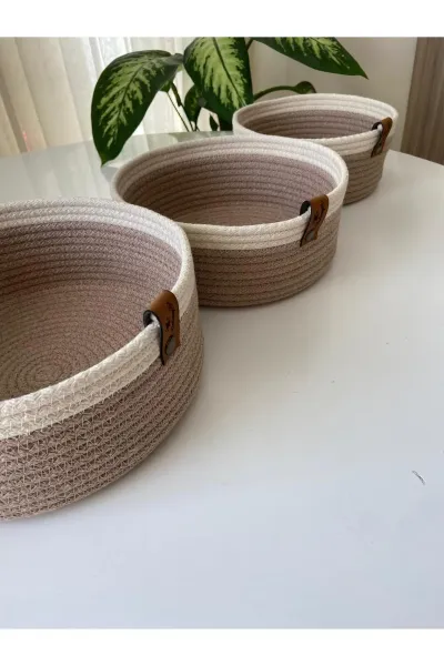 Nev Design Çok Amaçlı 3'lü Sepet, Düzenleyici, Pamuklu, Bej-Krem