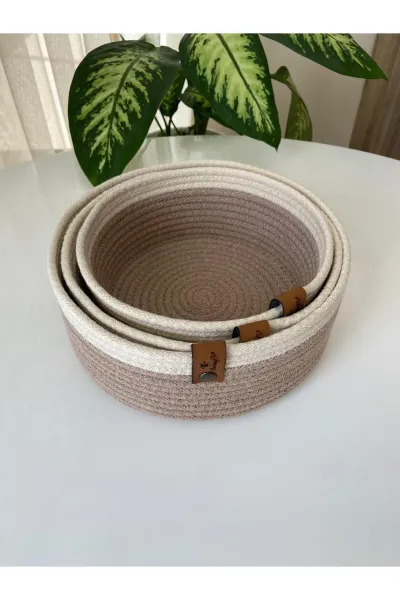 Nev Design Çok Amaçlı 3'lü Sepet, Düzenleyici, Pamuklu, Bej-Krem