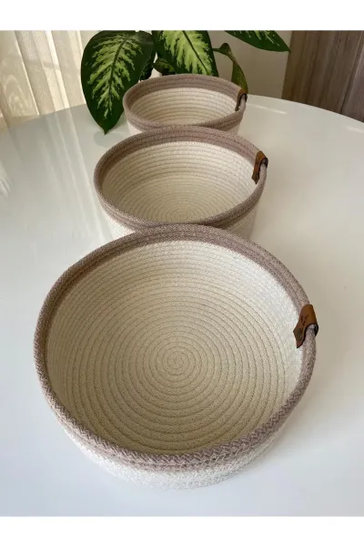 Nev Design Çok Amaçlı 3'lü Sepet, Düzenleyici, Pamuklu, Krem-Bej