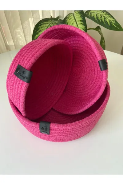 Nev Design Çok Amaçlı 3'lü Sepet, Düzenleyici, Pamuklu, Fuşya