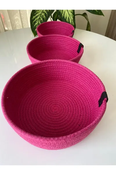 Nev Design Çok Amaçlı 3'lü Sepet, Düzenleyici, Pamuklu, Fuşya