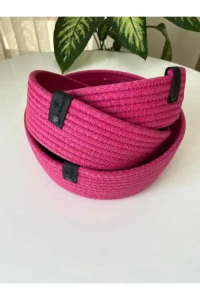 Nev Design Çok Amaçlı 3'lü Sepet, Düzenleyici, Pamuklu, Fuşya