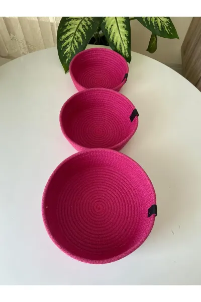 Nev Design Çok Amaçlı 3'lü Sepet, Düzenleyici, Pamuklu, Fuşya