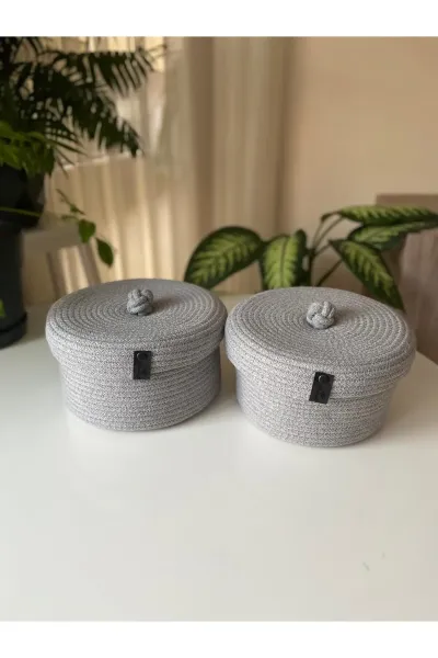 Nev Design Çok Amaçlı 2'li Sepet, Düzenleyici, Kapaklı, Gri