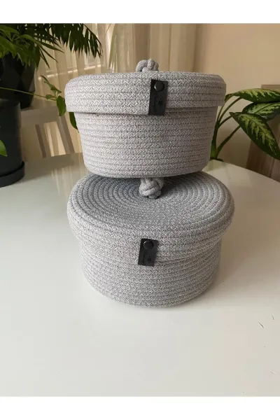 Nev Design Çok Amaçlı 2'li Sepet, Düzenleyici, Kapaklı, Gri