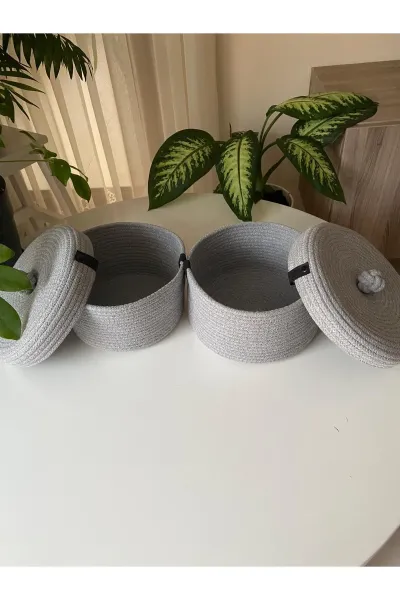 Nev Design Çok Amaçlı 2'li Sepet, Düzenleyici, Kapaklı, Gri
