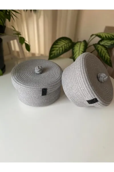 Nev Design Çok Amaçlı 2'li Sepet, Düzenleyici, Kapaklı, Gri