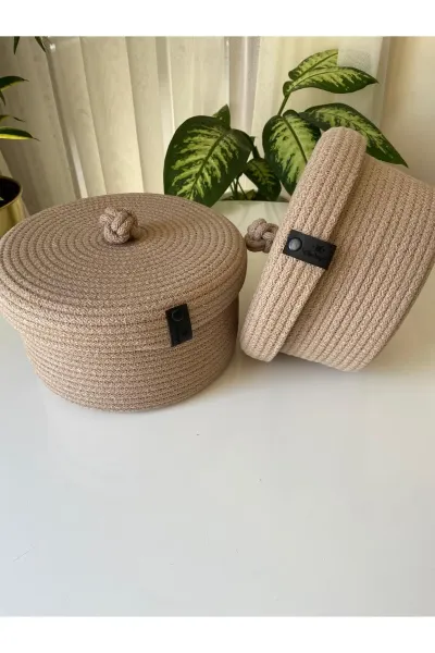Nev Design Çok Amaçlı 2'li Sepet, Düzenleyici, Kapaklı, Bej