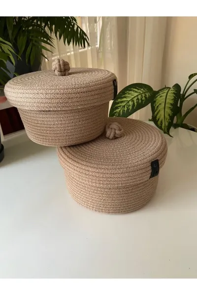 Nev Design Çok Amaçlı 2'li Sepet, Düzenleyici, Kapaklı, Bej