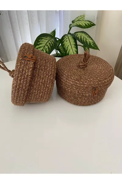Nev Design Çok Amaçlı 2'li Sepet, Düzenleyici, Kapaklı, Kahverengi