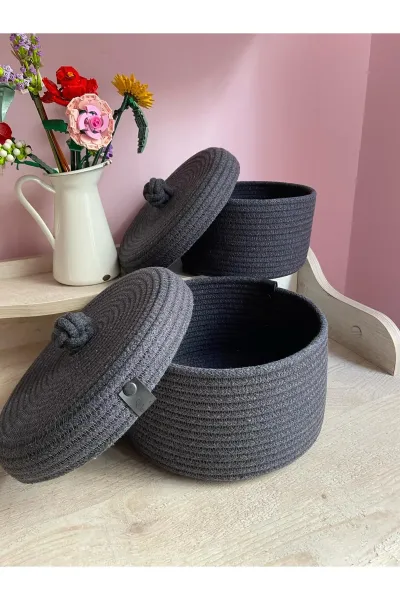 Nev Design Çok Amaçlı 2'li Sepet, Düzenleyici, Kapaklı, Antrasit