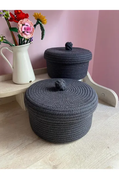 Nev Design Çok Amaçlı 2'li Sepet, Düzenleyici, Kapaklı, Antrasit