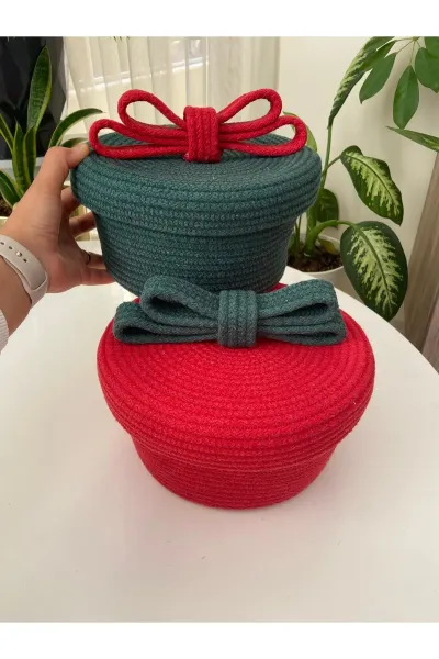 Nev Design Yılbaşı Konsept, Düzenleyici, Organizer, Çok Amaçlı 2'li Kapalı Sepet Kırmızı-Yeşil