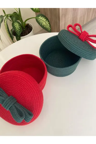 Nev Design Yılbaşı Konsept, Düzenleyici, Organizer, Çok Amaçlı 2'li Kapalı Sepet Kırmızı-Yeşil