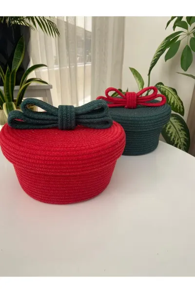Nev Design Yılbaşı Konsept, Düzenleyici, Organizer, Çok Amaçlı 2'li Kapalı Sepet Kırmızı-Yeşil