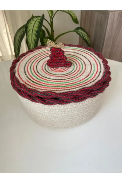 Nev Design Yılbaşı Konsept, Düzenleyici, Dekoratif Kapaklı Sepet, Krem Kırmızı Degradeli
