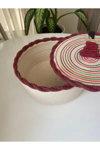 Nev Design Yılbaşı Konsept, Düzenleyici, Dekoratif Kapaklı Sepet, Krem Kırmızı Degradeli