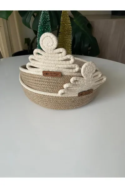 Nev Design Yılbaşı Konsept, Dekoratif Sepet, Düzenleyici, Jüt Krem Çam