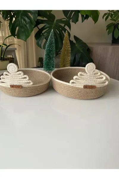 Nev Design Yılbaşı Konsept, Dekoratif Sepet, Düzenleyici, Jüt Krem Çam