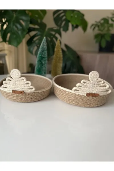 Nev Design Yılbaşı Konsept, Dekoratif Sepet, Düzenleyici, Jüt Krem Çam