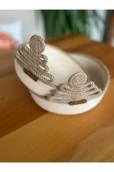 Nev Design Yılbaşı Konsept, Dekoratif Sepet, Düzenleyici, Krem Jüt Çam