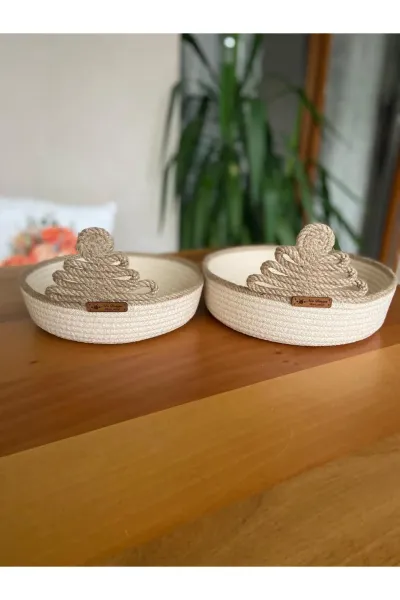 Nev Design Yılbaşı Konsept, Dekoratif Sepet, Düzenleyici, Krem Jüt Çam