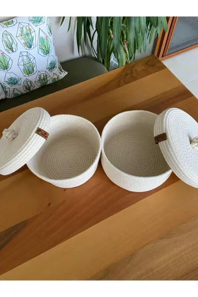 Nev Design 2'li Kapaklı Sepet, Düzenleyici, El Yapımı, Çok Amaçlı Krem
