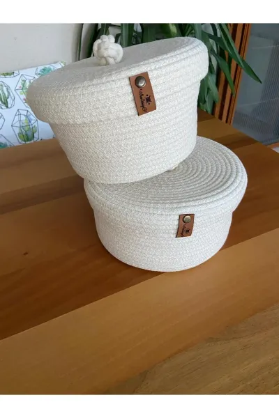 Nev Design 2'li Kapaklı Sepet, Düzenleyici, El Yapımı, Çok Amaçlı Krem