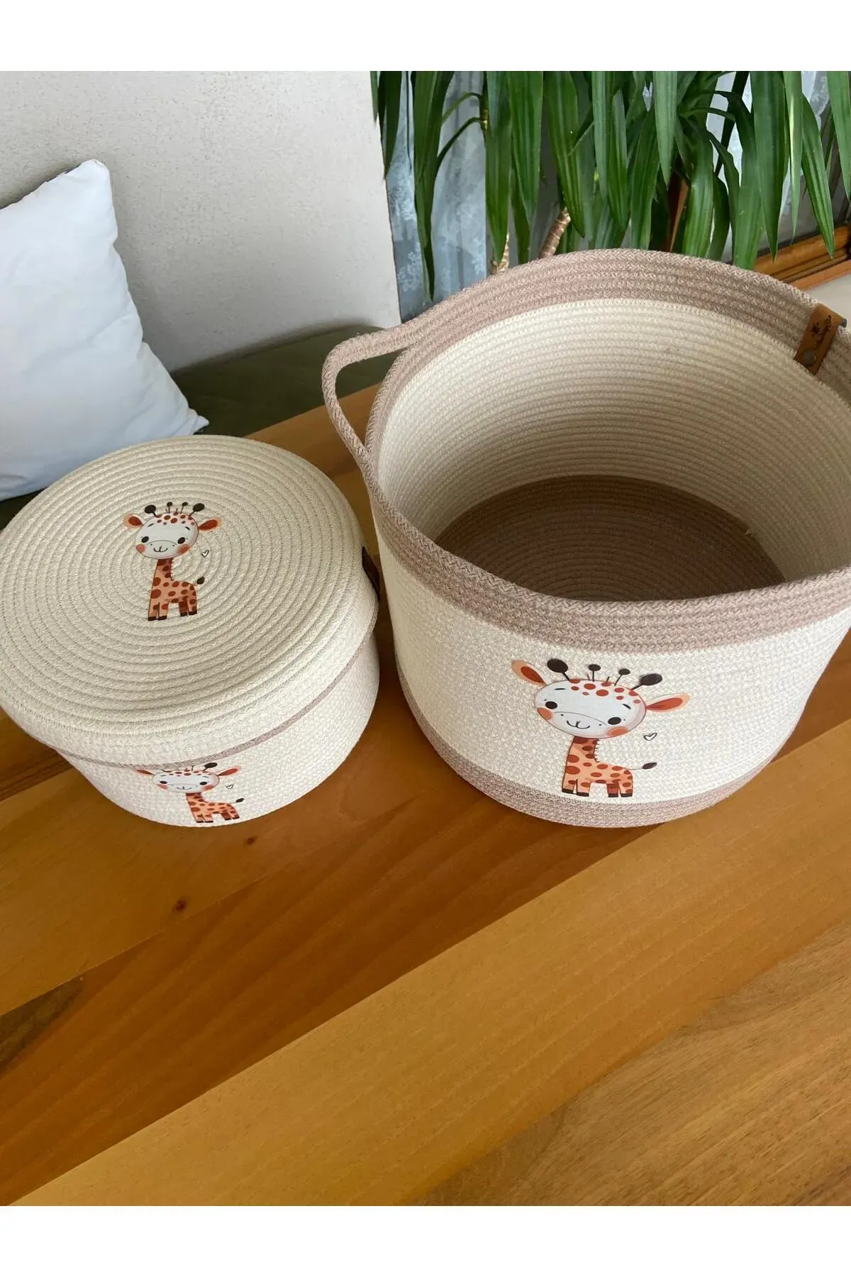 Nev Design Çocuk Odası 2'li Sepet Takımı, Oyuncak Sepeti, Düzenleyici Koyu Bej Krem Zürafa
