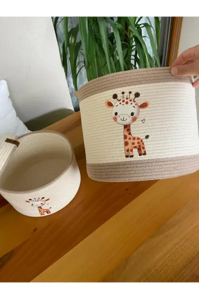 Nev Design Çocuk Odası 2'li Sepet Takımı, Oyuncak Sepeti, Düzenleyici Koyu Bej Krem Zürafa