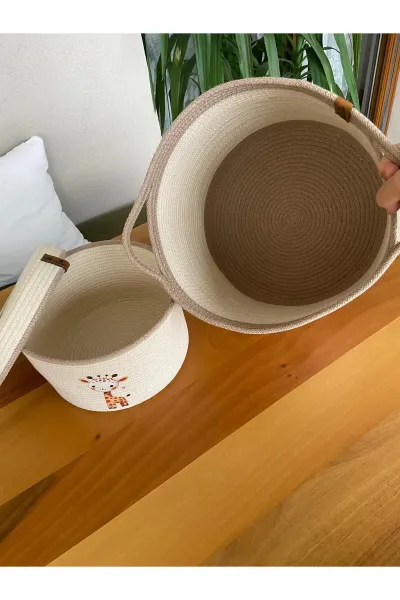 Nev Design Çocuk Odası 2'li Sepet Takımı, Oyuncak Sepeti, Düzenleyici Koyu Bej Krem Zürafa