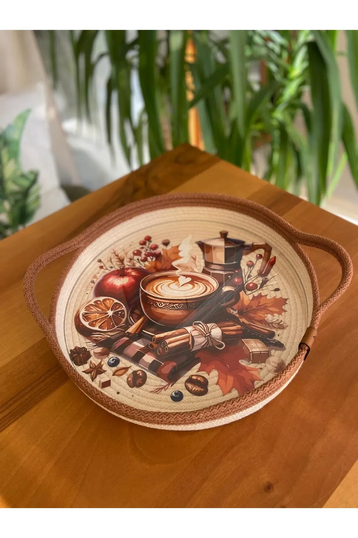 Nev Design Kahve Sunum Tepsisi, Dekoratif, DFT baskı Açık Kahve-Krem DFT 1