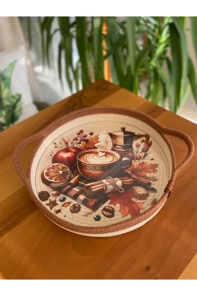 Nev Design Kahve Sunum Tepsisi, Dekoratif, DFT baskı Açık Kahve-Krem DFT 1