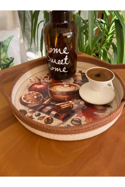 Nev Design Kahve Sunum Tepsisi, Dekoratif, DFT baskı Açık Kahve-Krem DFT 1