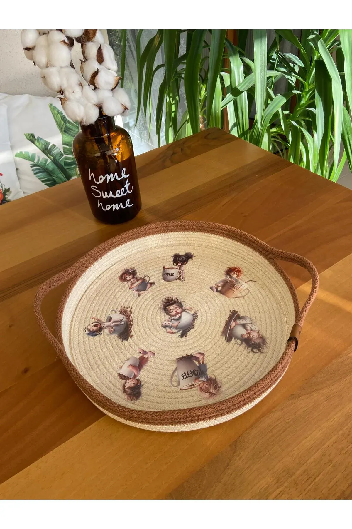 Nev Design Kahve Sunum Tepsisi, Dekoratif, DFT baskı Açık Kahve-Krem DFT 2