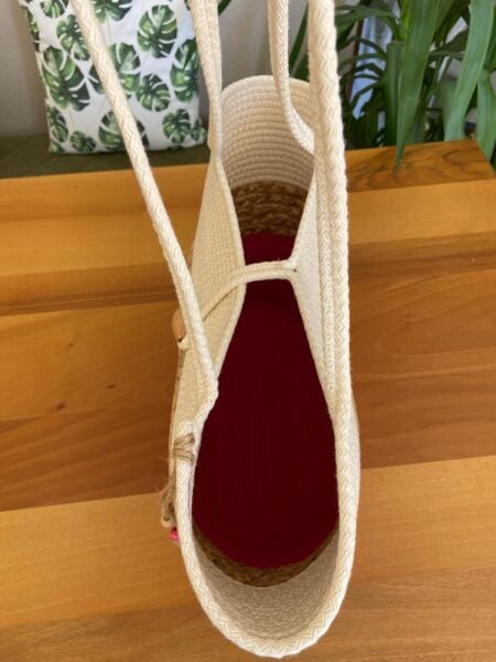 Nev Design Plaj Çantası, Pembe ve Krem Renk, Hasır Detaylı