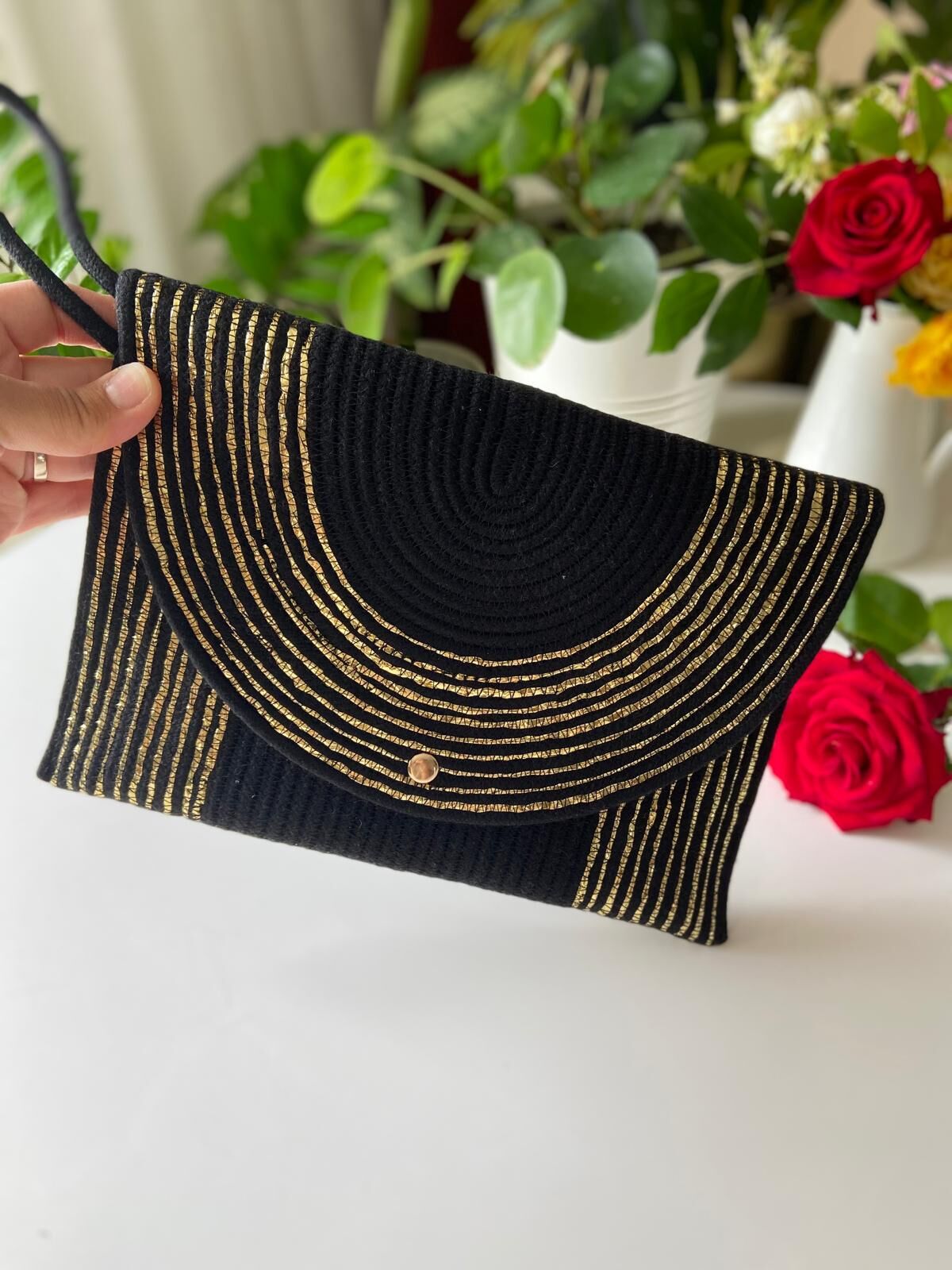 Nev Design Zarf Clutch, Portföy Çanta, Siyah Gold