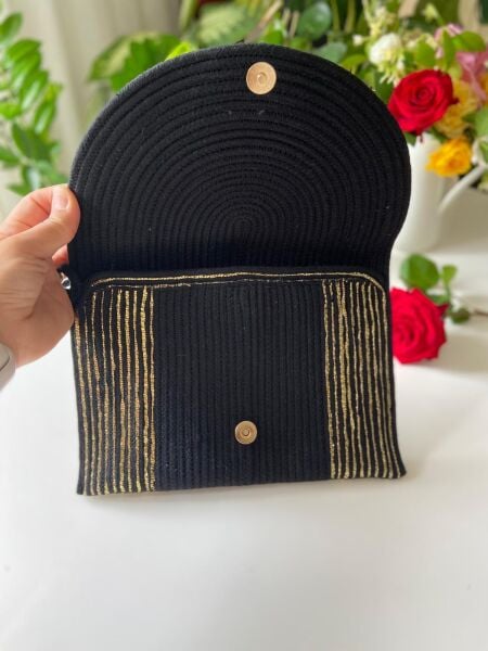 Nev Design Zarf Clutch, Portföy Çanta, Siyah Gold