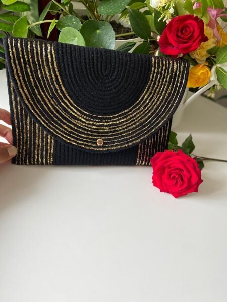 Nev Design Zarf Clutch, Portföy Çanta, Siyah Gold