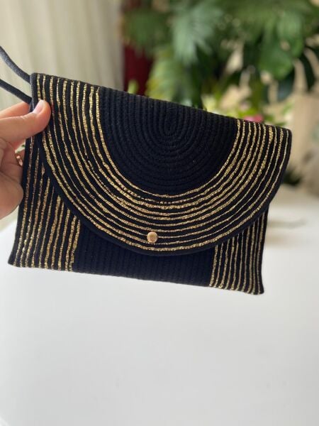 Nev Design Zarf Clutch, Portföy Çanta, Siyah Gold