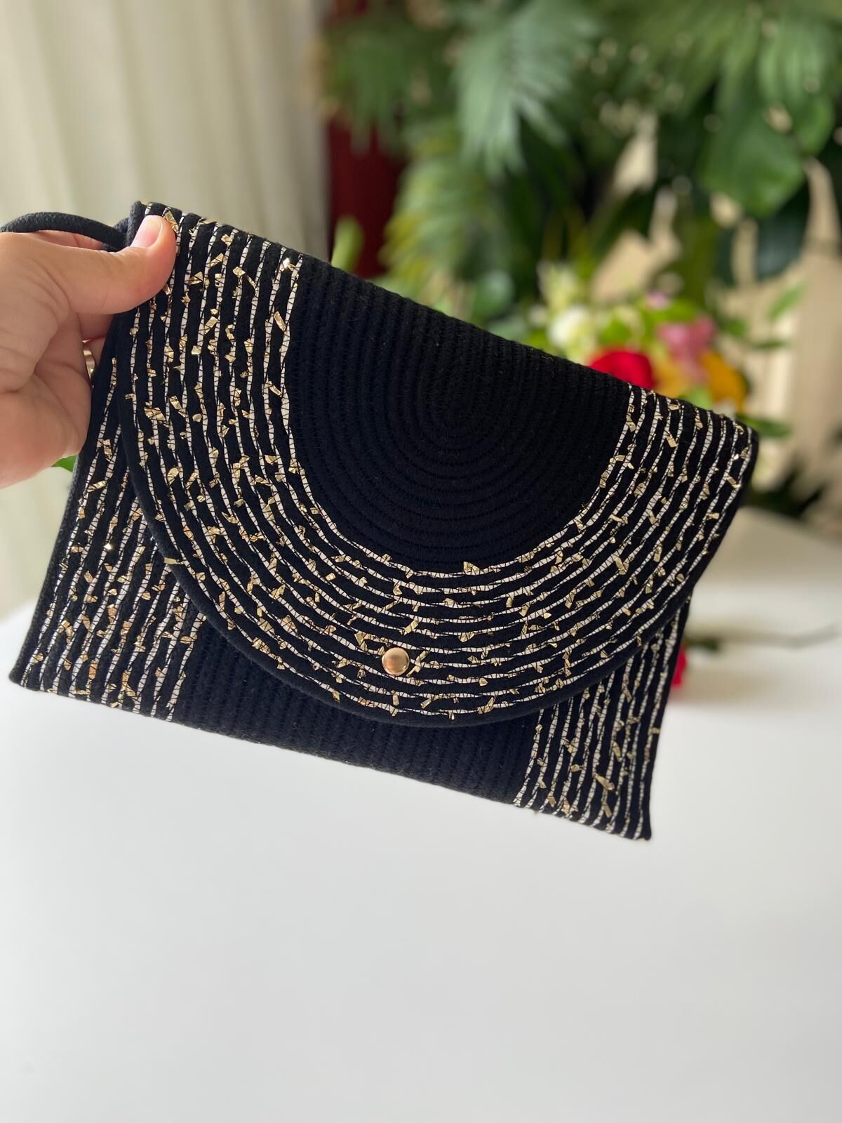 Nev Design Zarf Clutch, Portföy Çanta, Siyah Gold Kırçıllı