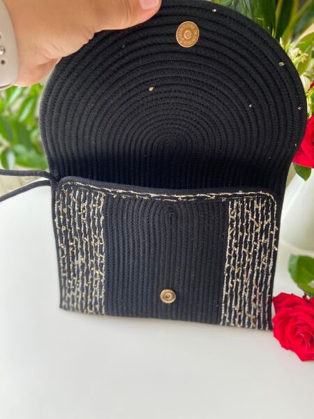 Nev Design Zarf Clutch, Portföy Çanta, Siyah Gold Kırçıllı