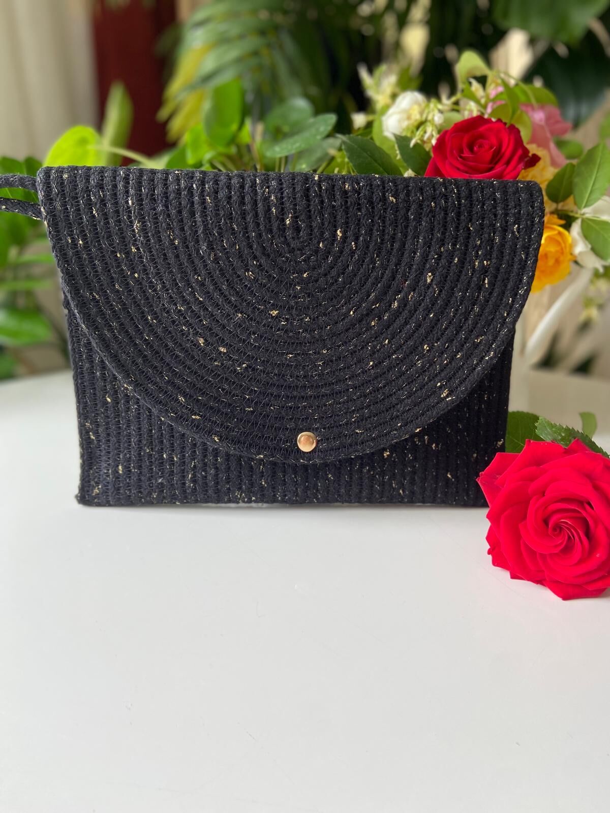 Nev Design Zarf Clutch, Portföy Çanta, Siyah Gold Simli