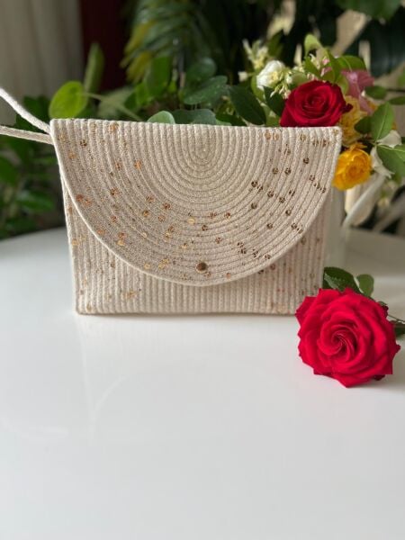Nev Design Zarf Clutch, Portföy Çanta, Krem Gold
