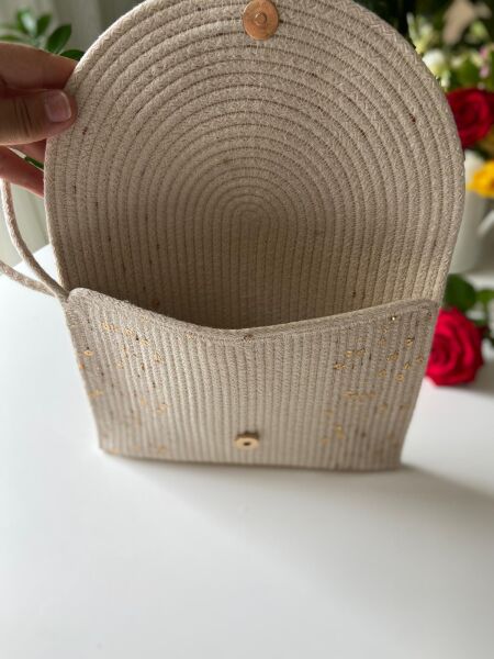 Nev Design Zarf Clutch, Portföy Çanta, Krem Gold