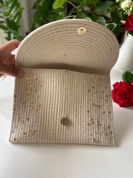 Nev Design Zarf Clutch, Portföy Çanta, Krem Gold