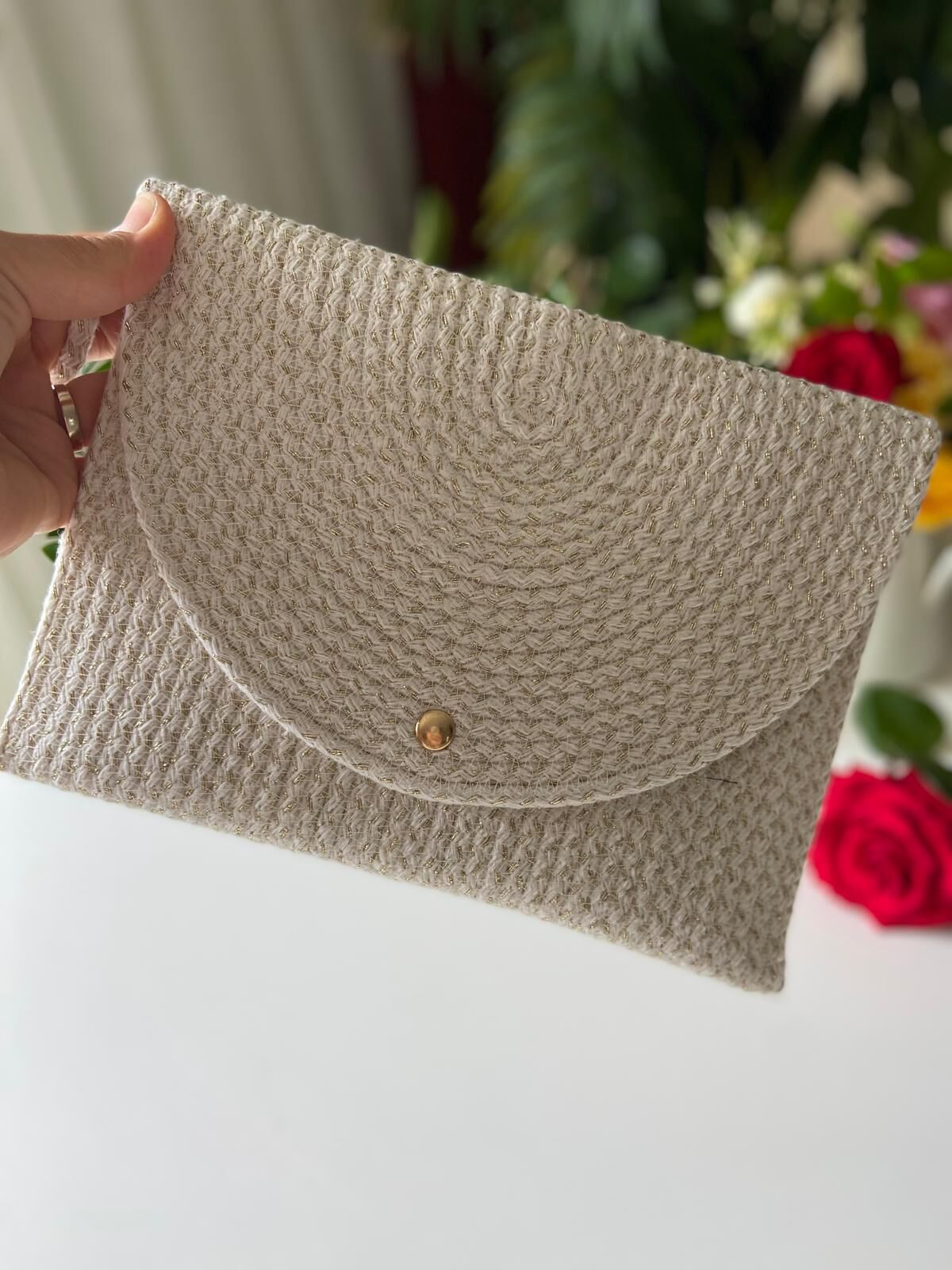 Nev Design Zarf Clutch, Portföy Çanta, Krem Simli