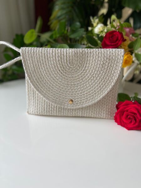 Nev Design Zarf Clutch, Portföy Çanta, Krem Simli