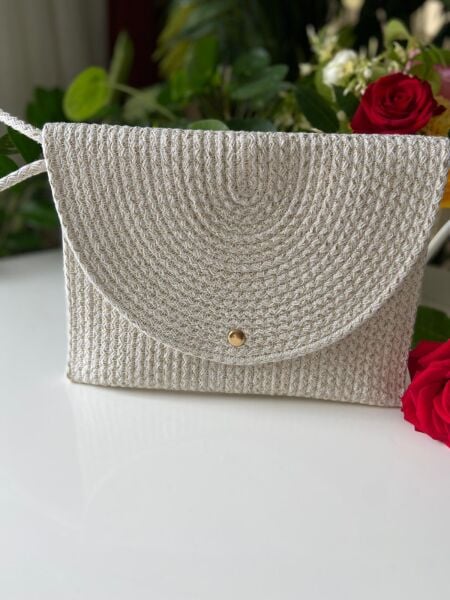 Nev Design Zarf Clutch, Portföy Çanta, Krem Simli